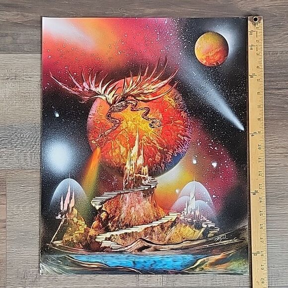 Original space fantasy painting mixed media signed Azul 2006 - Picture 10 of 10